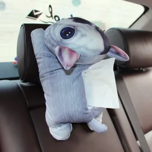 Cute 3D cartoon animal car tissue box plush hanging tissue holder for auto seat back.