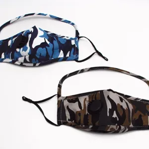 Camouflage dust mask with breathing valve and eye shield protective face cover for outdoor use