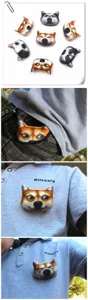 Original 3D cartoon dog head brooch plush animal badge clothing accessories detail view.