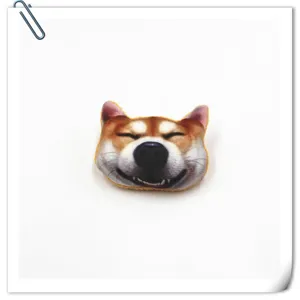 Detailed view of the 3D cartoon Shiba Inu dog head plush brooch badge accessory.