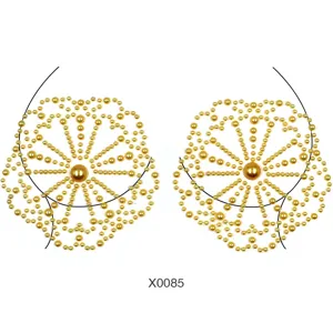 Goldene perlen kristall strass brust aufkleber festival party koerper kunst abdeckungen