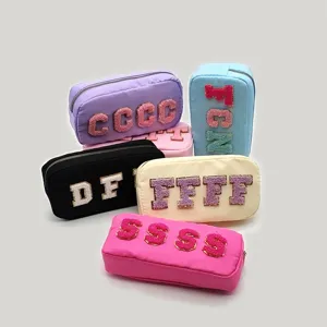 Large Capacity Nylon Makeup Bag Travel Waterproof Toiletry Pouch Minimalist Solid Color Towel Embroidery Cosmetic Bag