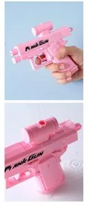 Pink plastic funny prank water gun toy with unique dual head design for outdoor summer fun play.