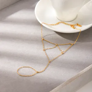 Bracelet de main en acier inoxydable doré avec zircone cubique mode bijoux femme chic