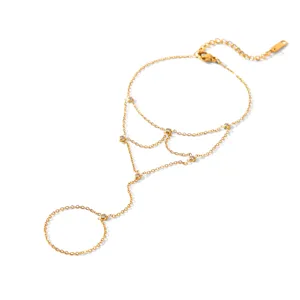 Bracelet de main en acier inoxydable doré zircon élégant bijou de doigt mode chic