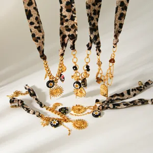 DIY stainless steel pendant scarf necklace and bracelet set featuring trendy leopard print designs.