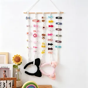 Cotton Woven Hair Clip Holder Wall Hanging Tapestry Organizer For Kids Girls Room Decor