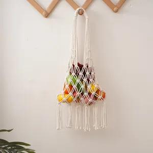 Handmade cotton macrame fruit storage net bag eco-friendly shopping bag wall organizer