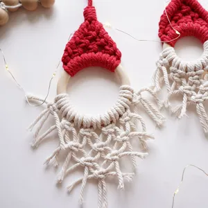 Nordic macrame Christmas tree ornament wall hanging bohemian Santa hat decor for holiday party