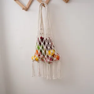 Handmade cotton cord mesh shopping bag eco-friendly fruit storage organizer for home