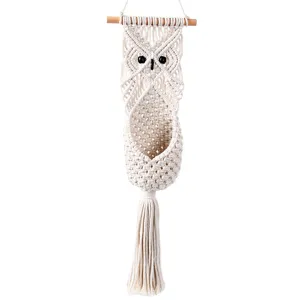 Handmade Macrame Owl Wall Hanging Cotton Cord Plant Hanger Tapestry Wall Home Decor