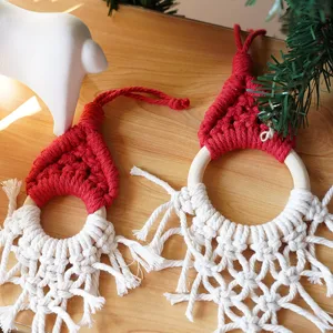 Handcrafted Macrame Christmas Gnome Hat Ornament Bohemian Wall Hanging Tree Decor Gift