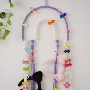 Handmade macrame hairpin wall organizer bohemian cotton hair clip display holder hanging