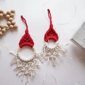 Handmade macrame Christmas tree ornament Santa hat hanging decoration for holiday decor