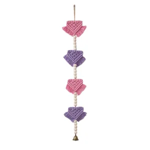 Nordic bohemian woven wall hanging tapestry with wooden beads tassels and bell for kids room decor