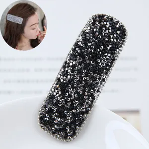 Glänzende schwarze Strass rechteckige Haarspange Metall BB Spange elegante Damen Haarschmuck
