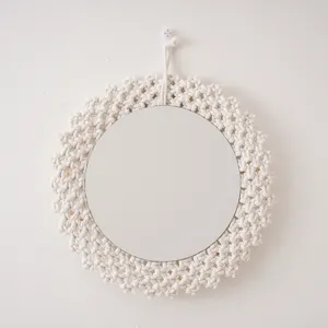Nordic handmade woven macrame wall mirror decorative cosmetic hanging mirror for home decor