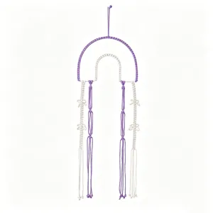 Macrame hair clip holder handmade woven wall hanging for kids bow storage organizer