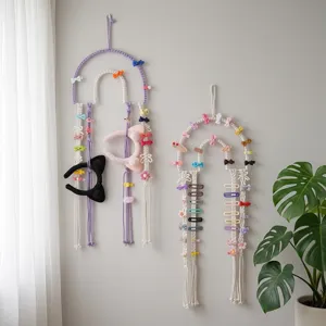 Bohemian Woven Tapestry Wall Hanging Hair Clip Organizer Macrame Kids Room Decor Storage Display Holder for Girls Hair Accessories