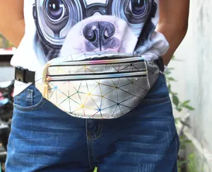 Holographic Geometric Waist Bag Laser PU Fanny Pack Multi-Pocket Chest Bag Unisex