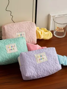 Quilted Cosmetic Bag Large Capacity Floral Makeup Pouch Portable Toiletry Storage Bag Macaron Color Organizer For Women