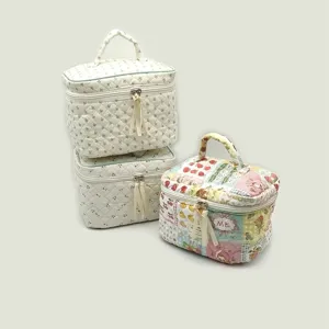 Gesteppte Kosmetiktasche Detail mit weichem Patchwork-Muster, süßer Kosmetik-Organizer.