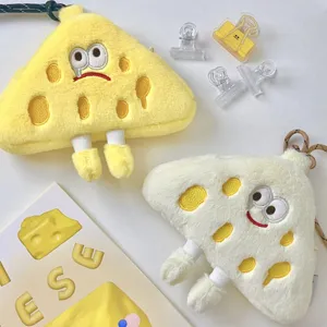 Japanese Cute Cheese Plush Coin Purse Crossbody Bag Cartoon Short Plush Wallet Student Hanging Neck Bag Gift