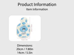 Cute cow pattern hot water refillable rubber warm water bag hand warmer 20x14cm compact design.
