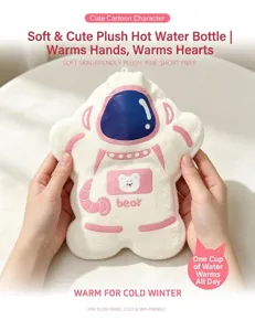 Plush astronaut hot water bag cute winter hand warmer soft fleece water injection pouch