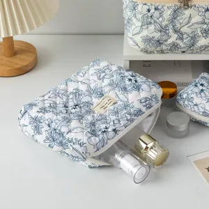 Trousse de maquillage matelassée à fleurs organiseur de voyage portable pochette de toilette