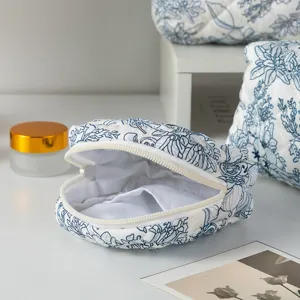 Trousse de maquillage matelassée en coton motif floral pochette de voyage portable