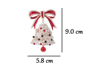 Christmas pearl bow bell brooch pin, exquisite festive jewelry gift for women and girls.