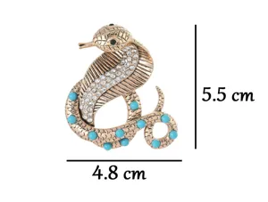 Vintage turquoise snake brooch rhinestone crystal gold tone animal coat pin accessory 5.5cm