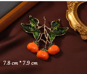 Broche de caqui esmaltado vintage, exquisito corsé de plantas y accesorio colgante para abrigo.