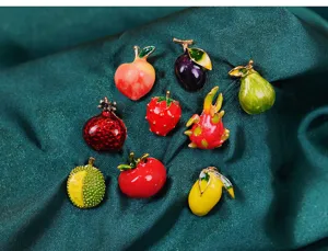 Cute fruit enamel brooch pins set detail, featuring mini colorful fruit badges for clothes.
