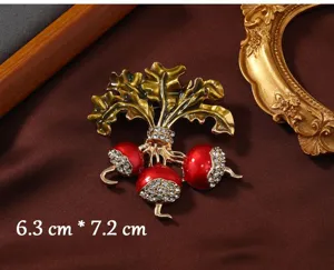 Broche de rábano esmaltado vintage, elegante corsé de planta para abrigo de mujer
