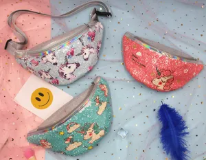 Unicorn Sequin Fanny Pack Glitter Waist Bag Cartoon Casual Belt Bag for Girls Women
