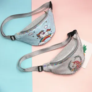 Unicorn Sequin Waist Bag Cartoon Glitter Fanny Pack Chest Bag Fashion Travel Crossbody Bag For Women Men