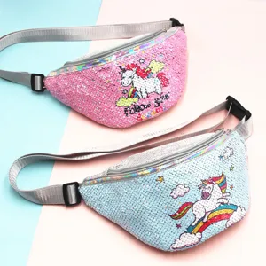 Sequin Unicorn Fanny Pack Cute Glitter Waist Bag Cartoon Chest Bag for Kids Girls