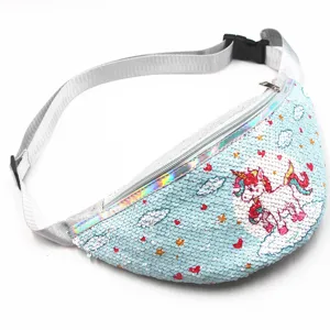 Cute sequin unicorn fanny pack for girls sparkly waist bag casual outdoor sports use