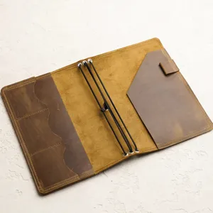 Vintage A5 PU Leder Notizbuchhülle mit Kartenfächern und Gummibändern für tägliche Planung.