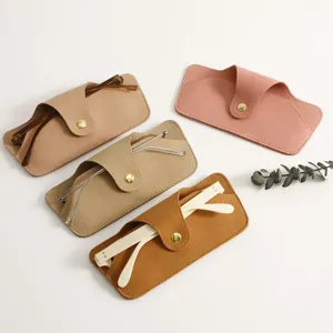 Minimalist Microfiber Leather Sunglasses Case Portable Foldable Glasses Storage Bag Soft Faux Suede Pouch With Button Closure For Travel