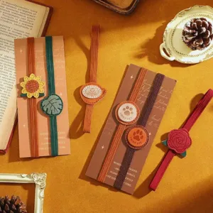 PU leather elastic book bands with cute floral and animal patterns for reading and book marking.