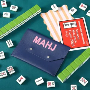 PU leather mahjong card storage pouch envelope case with magnetic button and pink letter design
