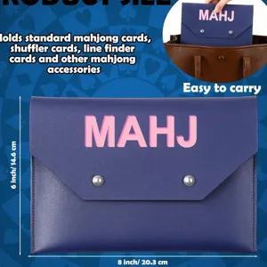 PU leather mahjong card storage bag with magnetic closure, 8x6 inch portable game card holder.