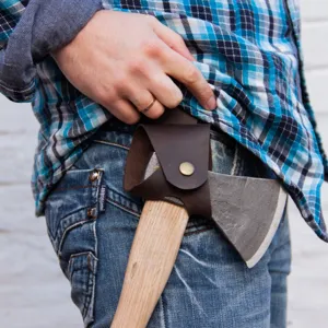 Premium cowhide leather axe sheath for outdoor camping survival tools, waist hanging holster.