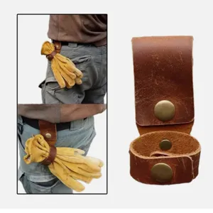 Clip à Gants Rétro en Cuir PU Support de Ceinture Organisateur de Gants de Travail en Extérieur Accessoire Anti Perte