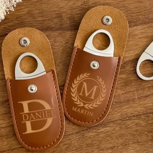Customized leather cigar cutter pouch stainless steel cigar accessory personalized gift