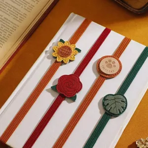 PU leather elastic bookmark set cute floral page marker for reading books stationery items