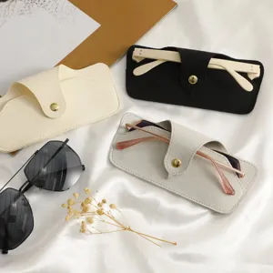 Minimalist PU leather glasses case set with snap button, soft interior protection for sunglasses.